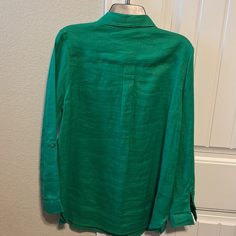 Peck&Peck emerald green long sleeve linen shirt - Picture 2 of 3